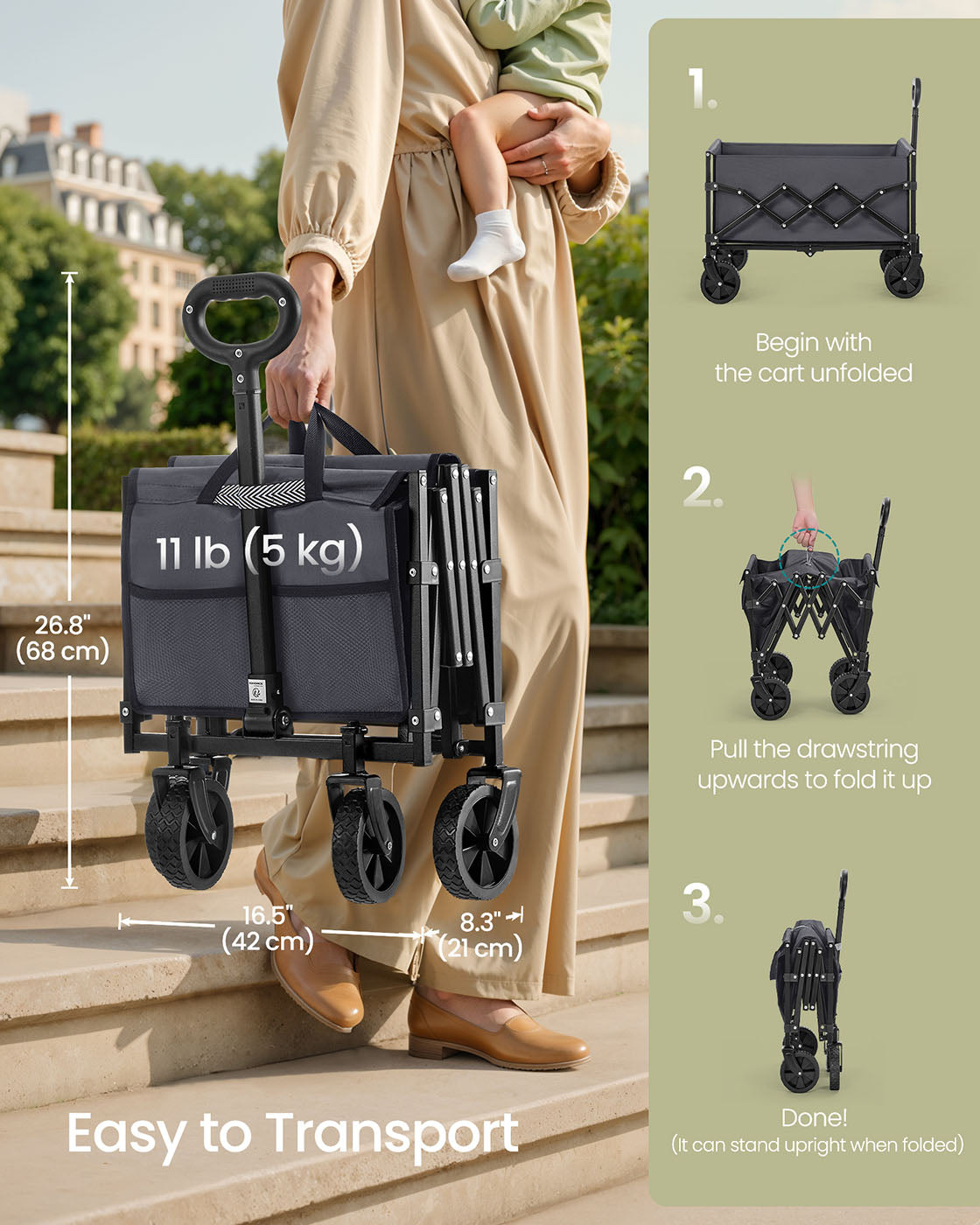 Foldable Camping Trolley with 4 Reinforced Wheels - image 4