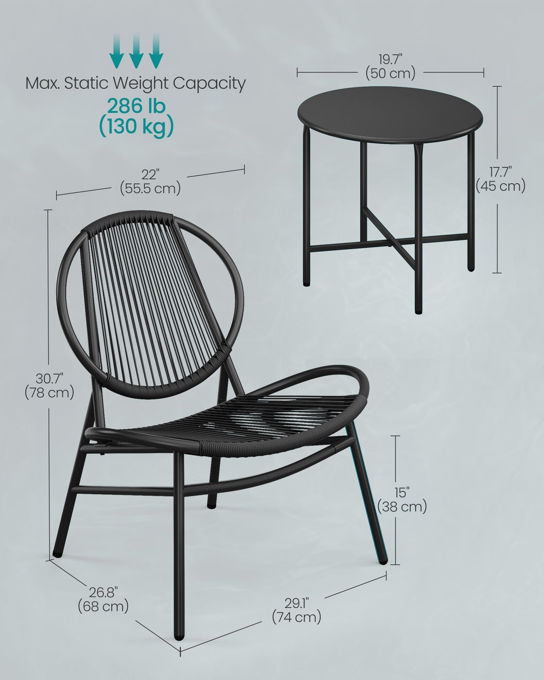 3-Piece Garden Bistro Set Ink Black - image 6