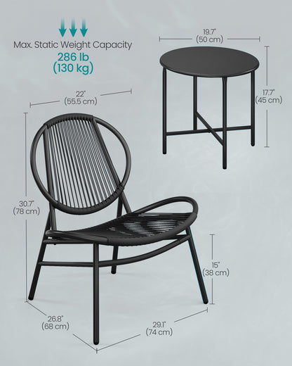 3-Piece Garden Bistro Set Ink Black - image 6