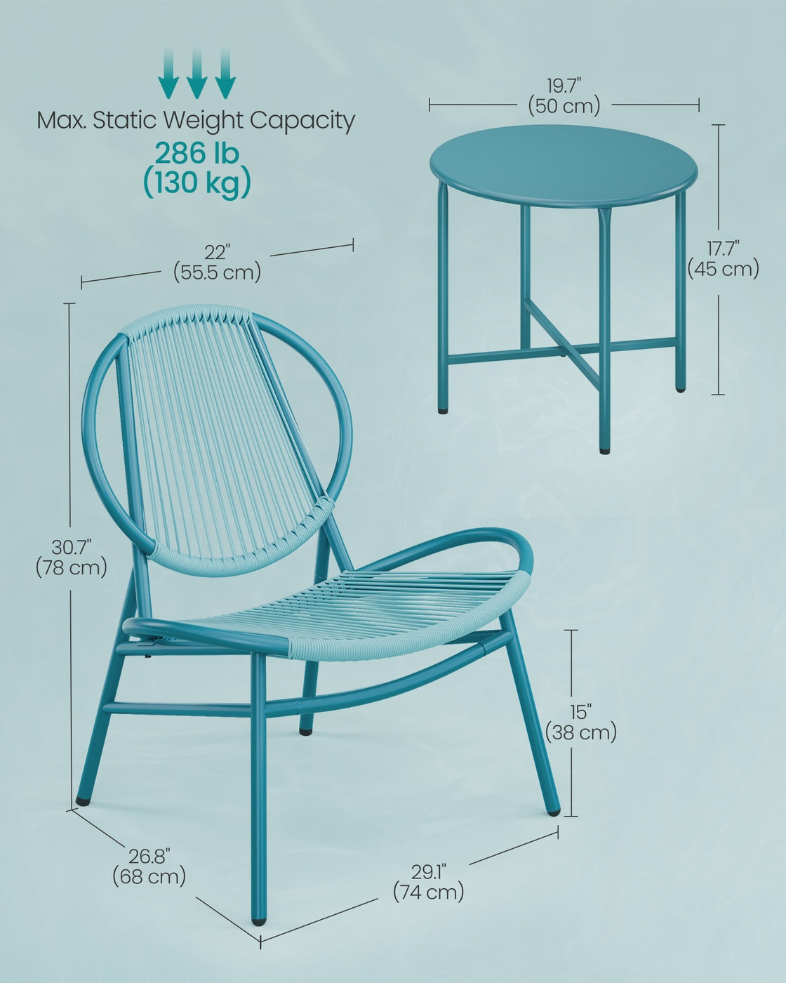 3-Piece Garden Bistro Set Lake Blue - image 6