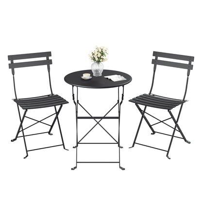 3-Piece Folding Steel Bistro Set, Table & Chairs, Ink Black - image 1
