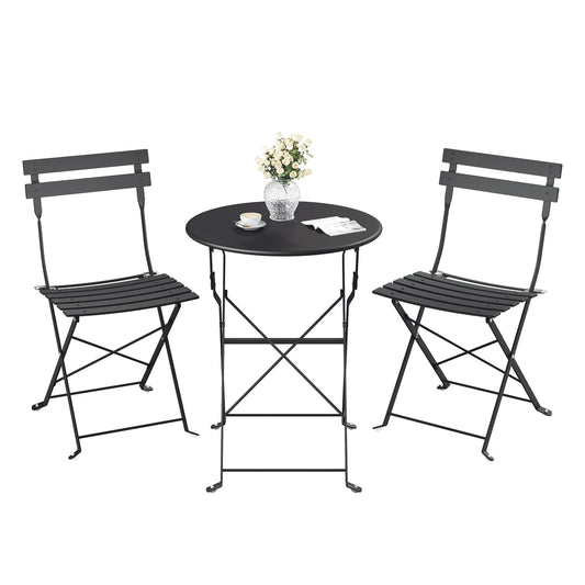 3-Piece Folding Steel Bistro Set, Table & Chairs, Ink Black - image 1