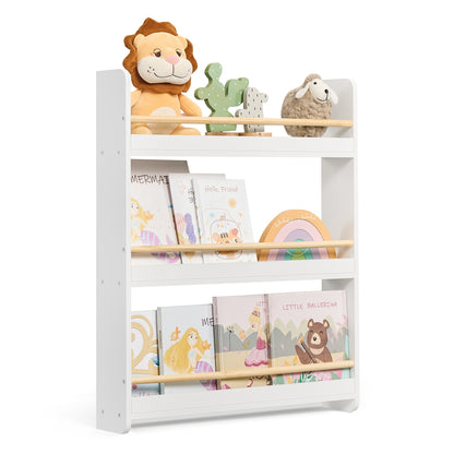 Kids Bookshelf Wall Shelf 3-Tier Children's Bookcase White and Natural - image 1