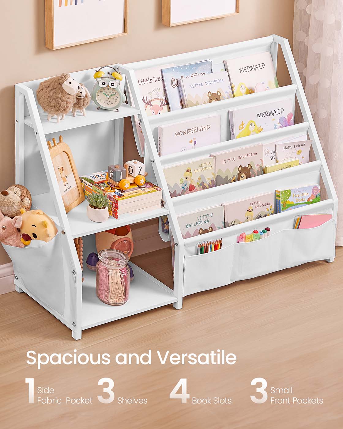 Kids bookshelf and toy organiser with side pocket - image 3