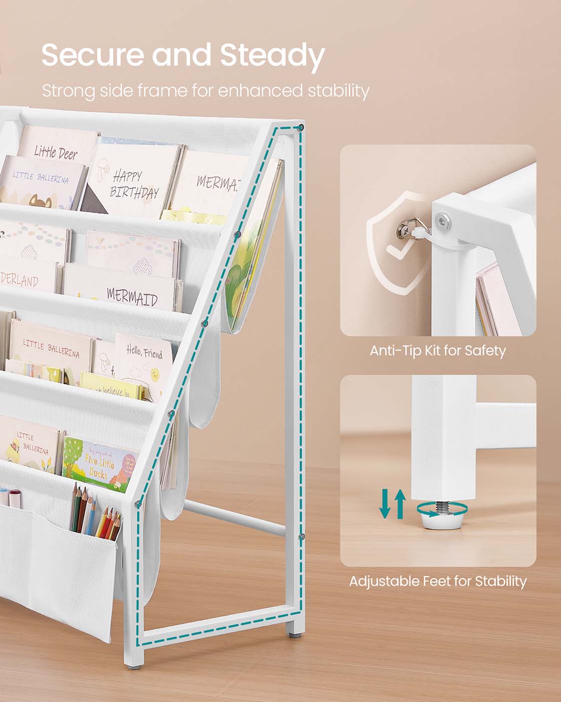 Kids bookshelf and toy organiser with side pocket - image 4