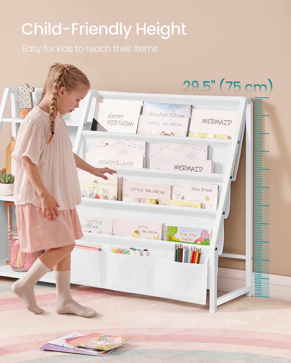 Kids bookshelf and toy organiser with side pocket - image 5