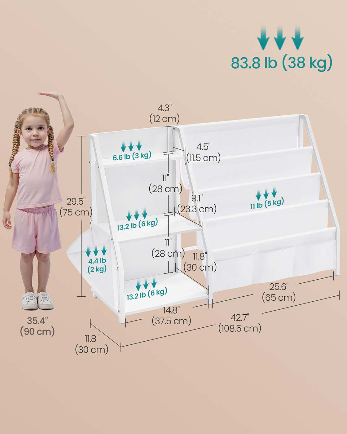 Kids bookshelf and toy organiser with side pocket - image 6