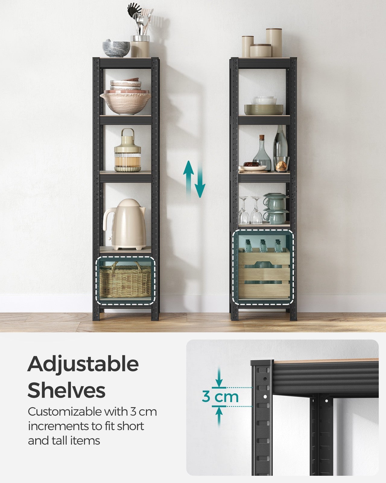 37 cm Wide Shelving Unit Max. Load 400 kg Greige and Black - image 6