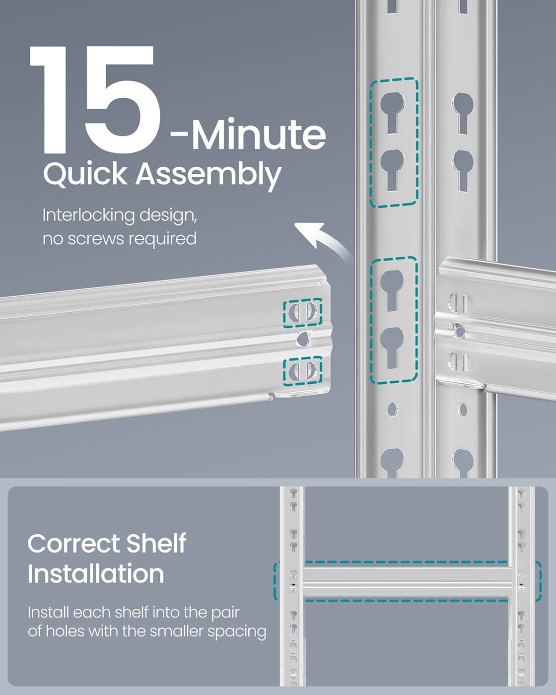 Heavy duty metal storage shelf with adjustable shelves Silver - image 3