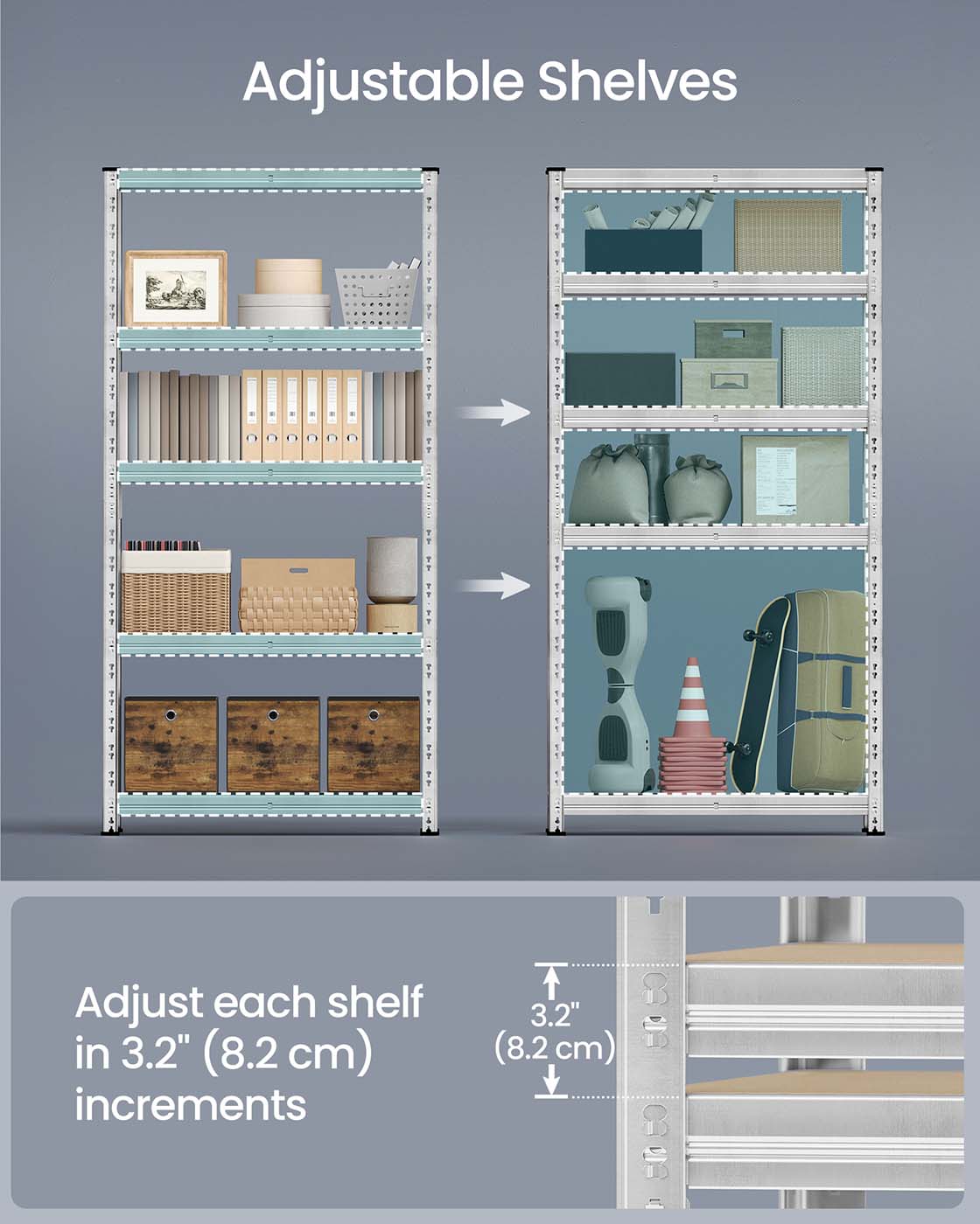 Heavy duty metal storage shelf with adjustable shelves Silver - image 4