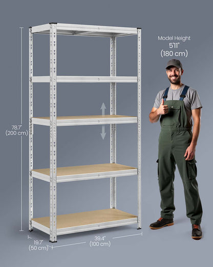 Heavy duty metal storage shelf with adjustable shelves Silver - image 6