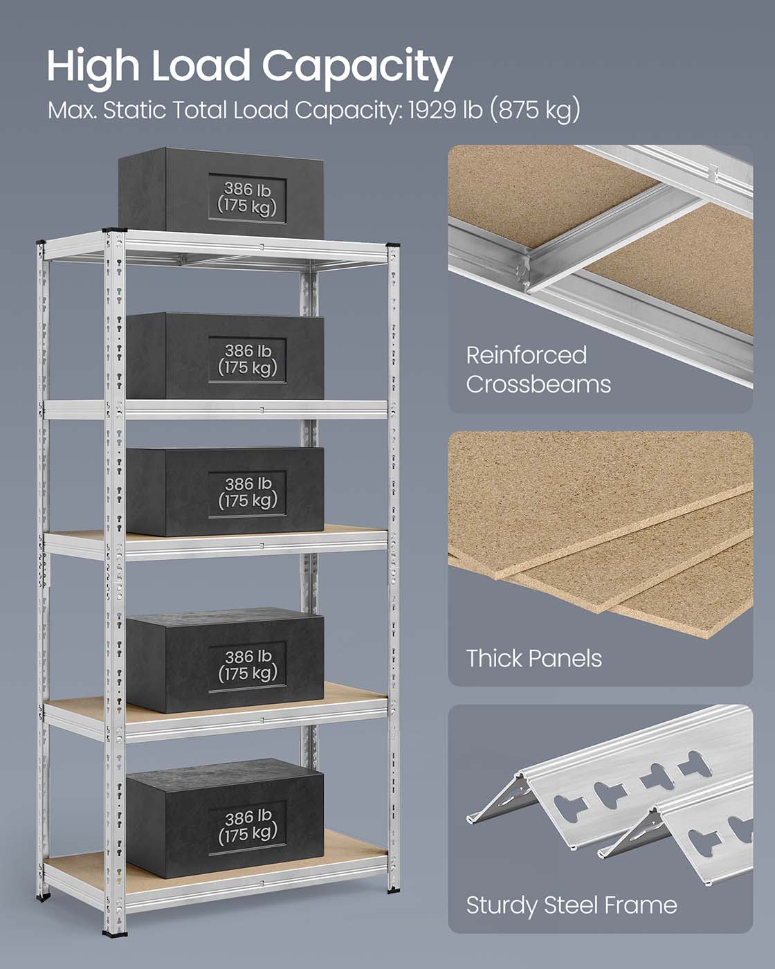 Heavy duty metal storage shelf with adjustable shelves Silver - image 7