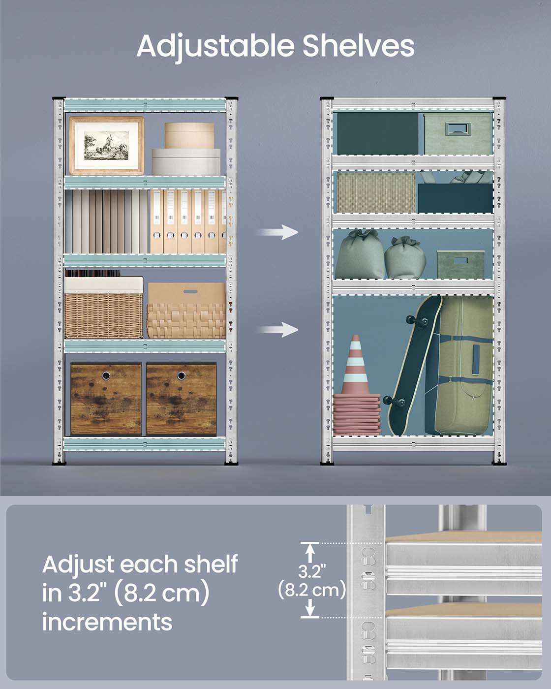 Heavy duty metal storage shelf with adjustable shelves Silver - image 11