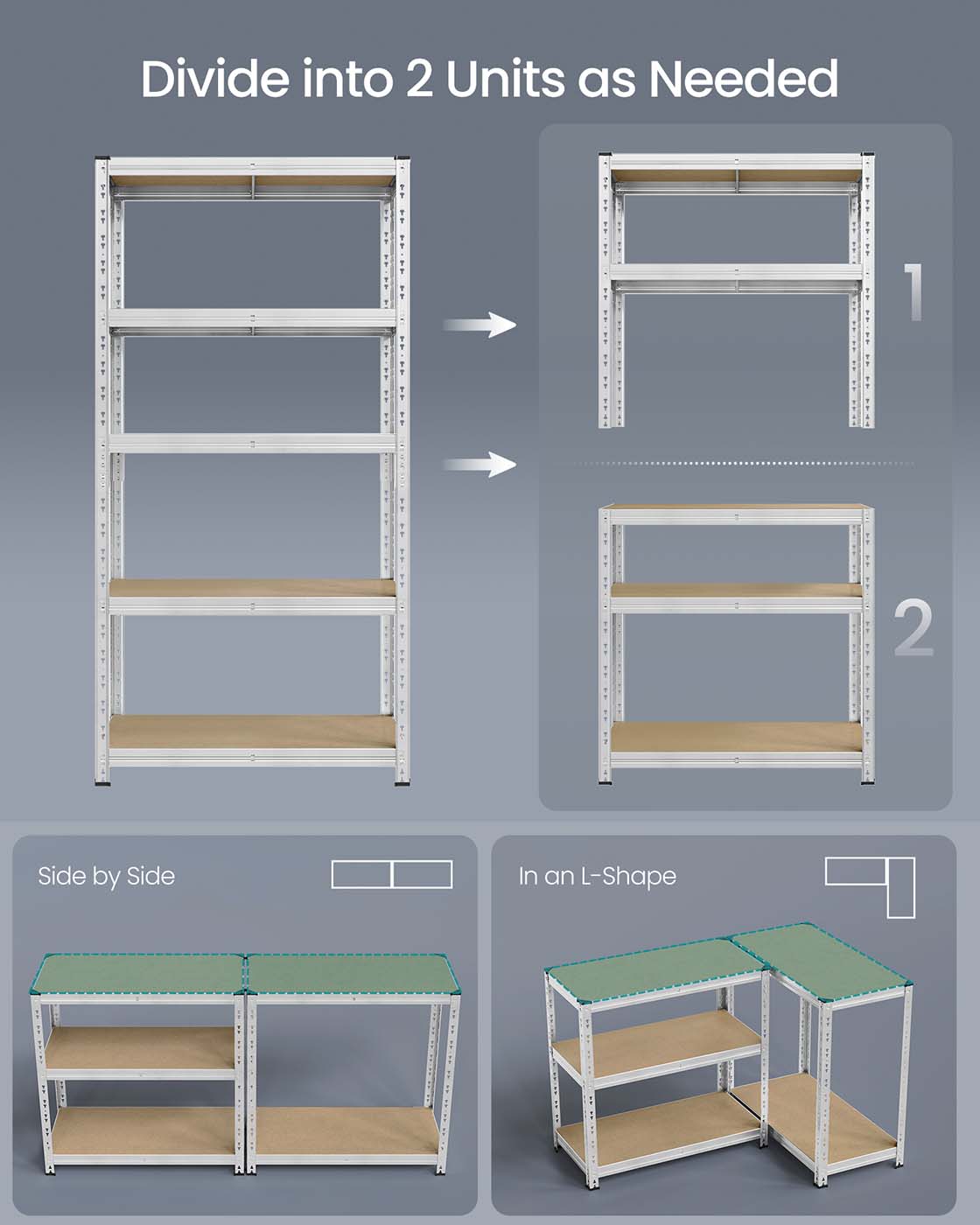 Heavy duty metal storage shelf with adjustable shelves Silver - image 12