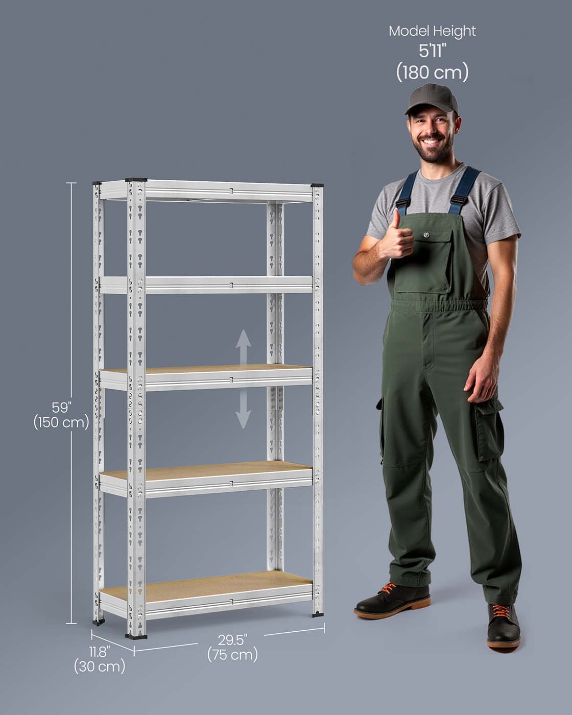 Heavy duty metal storage shelf with adjustable shelves Silver - image 13