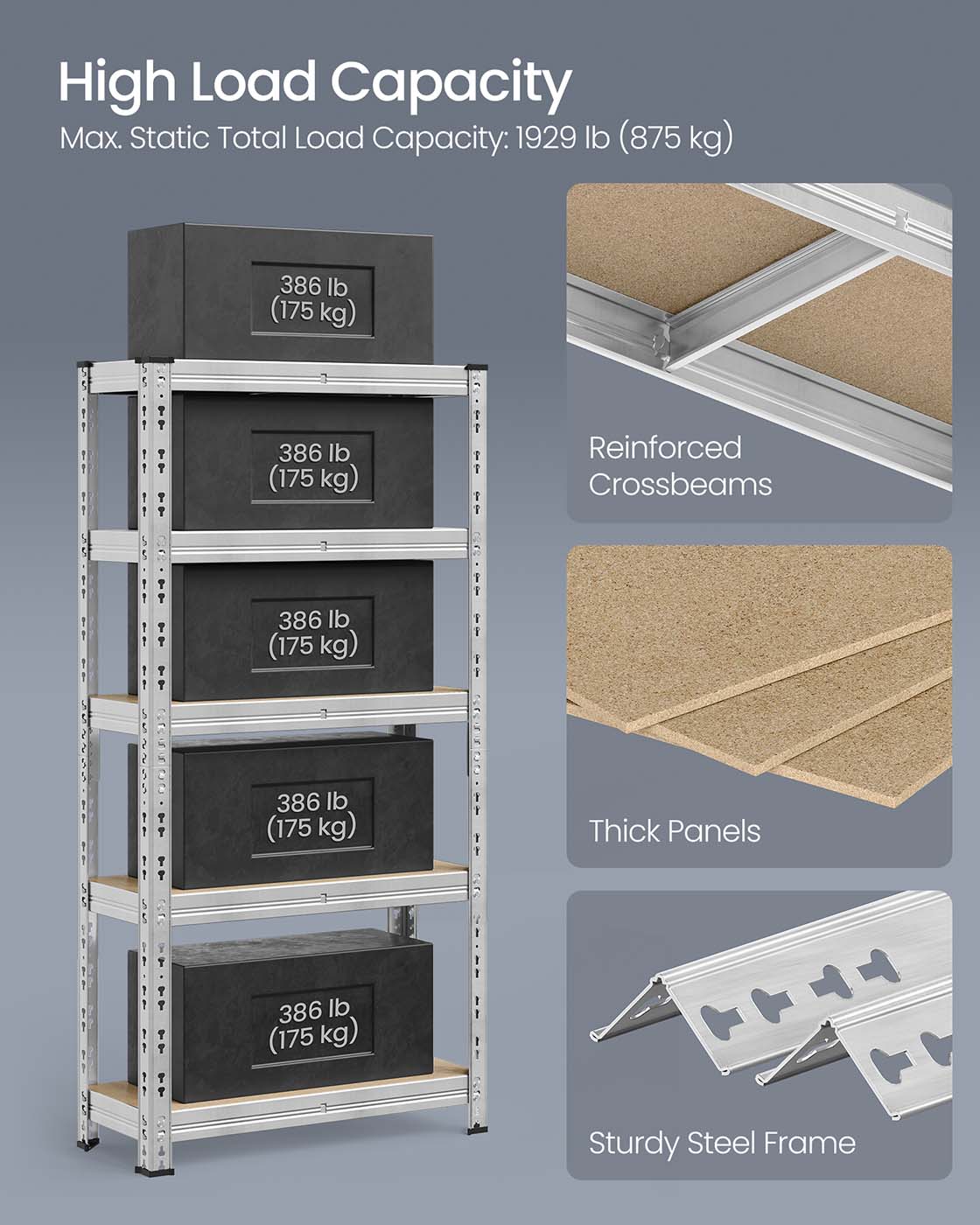 Heavy duty metal storage shelf with adjustable shelves Silver - image 14