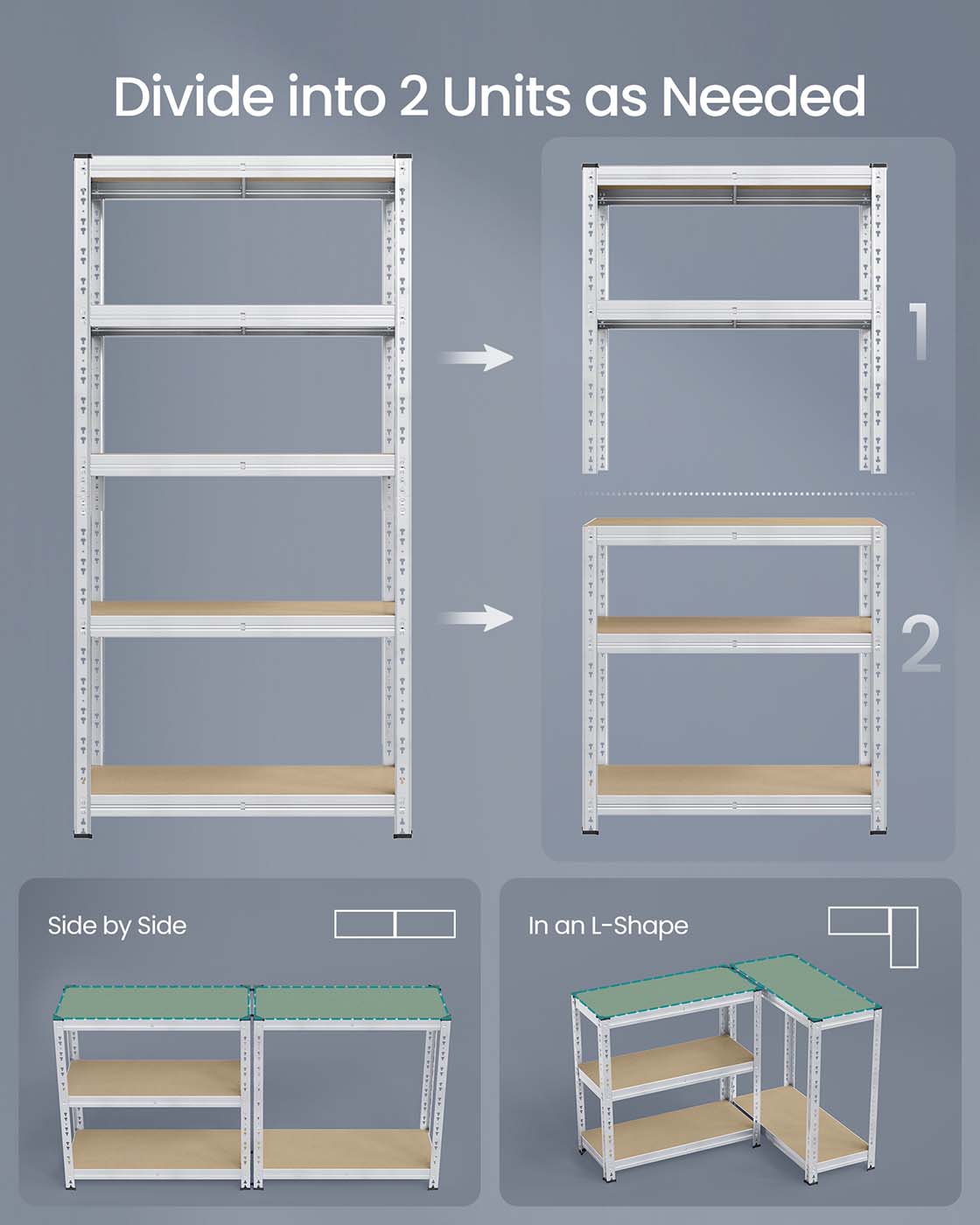 Heavy duty metal storage shelf with adjustable shelves Silver - image 19