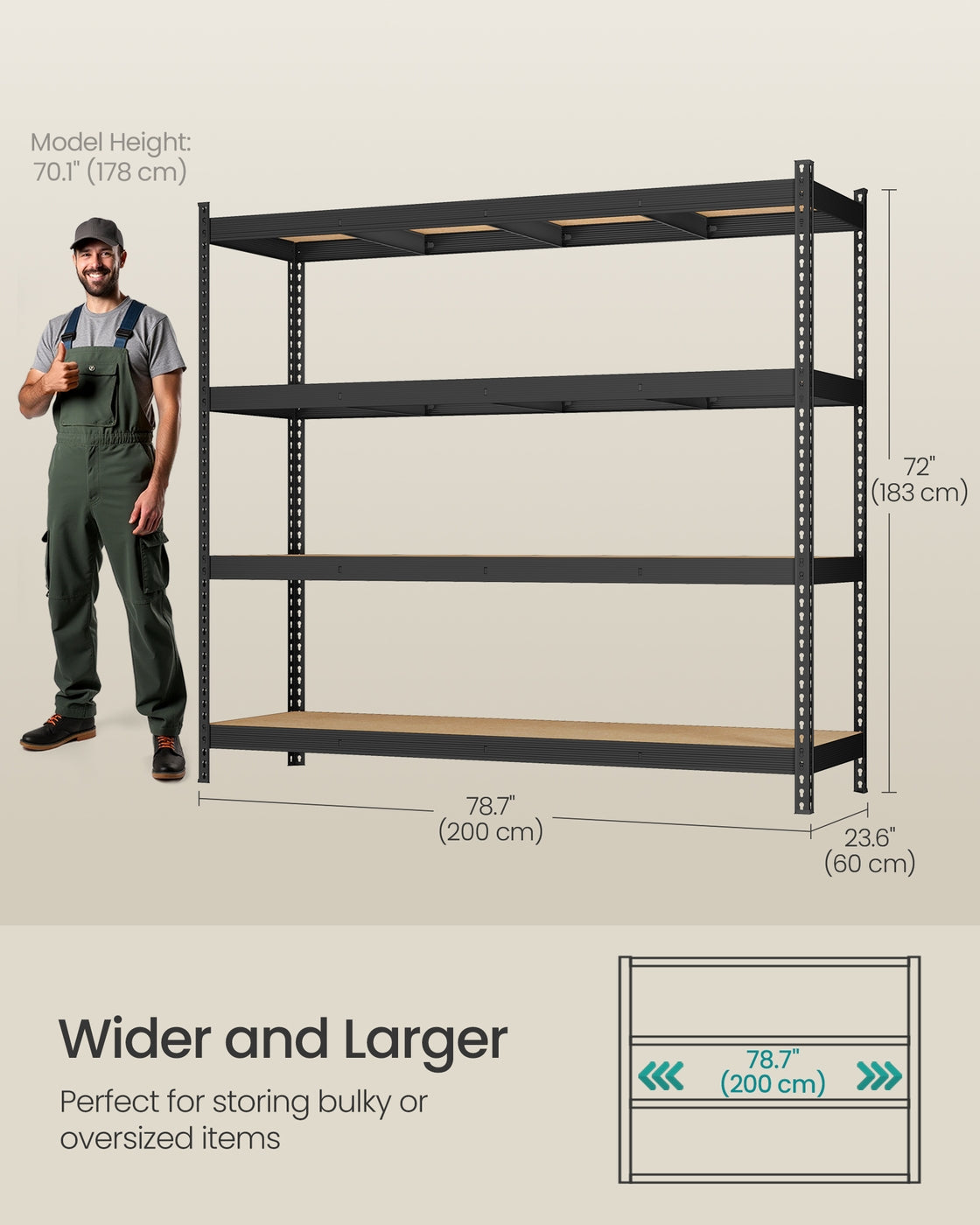 Heavy Duty Shelving Unit Garage Shelves 4-Tier 60 x 200 x 183 cm Ink Black - image 5