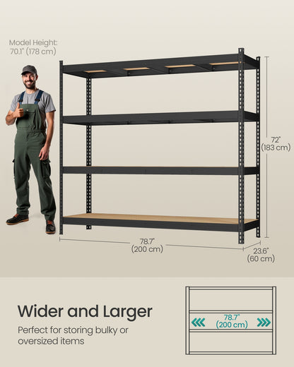 Heavy Duty Shelving Unit Garage Shelves 4-Tier 60 x 200 x 183 cm Ink Black - image 5