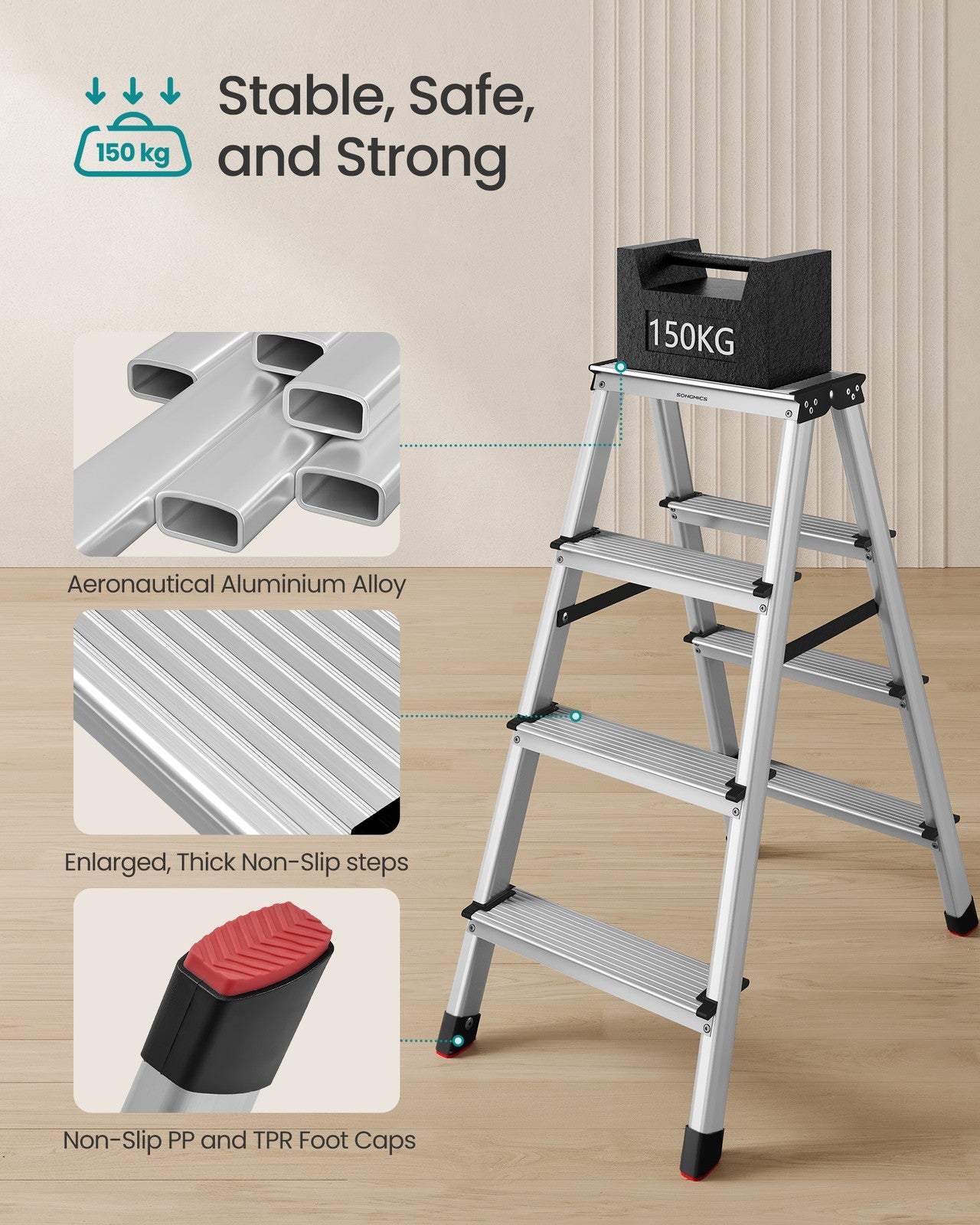 Aluminium Ladder with 4 Non-Slip Steps - image 5