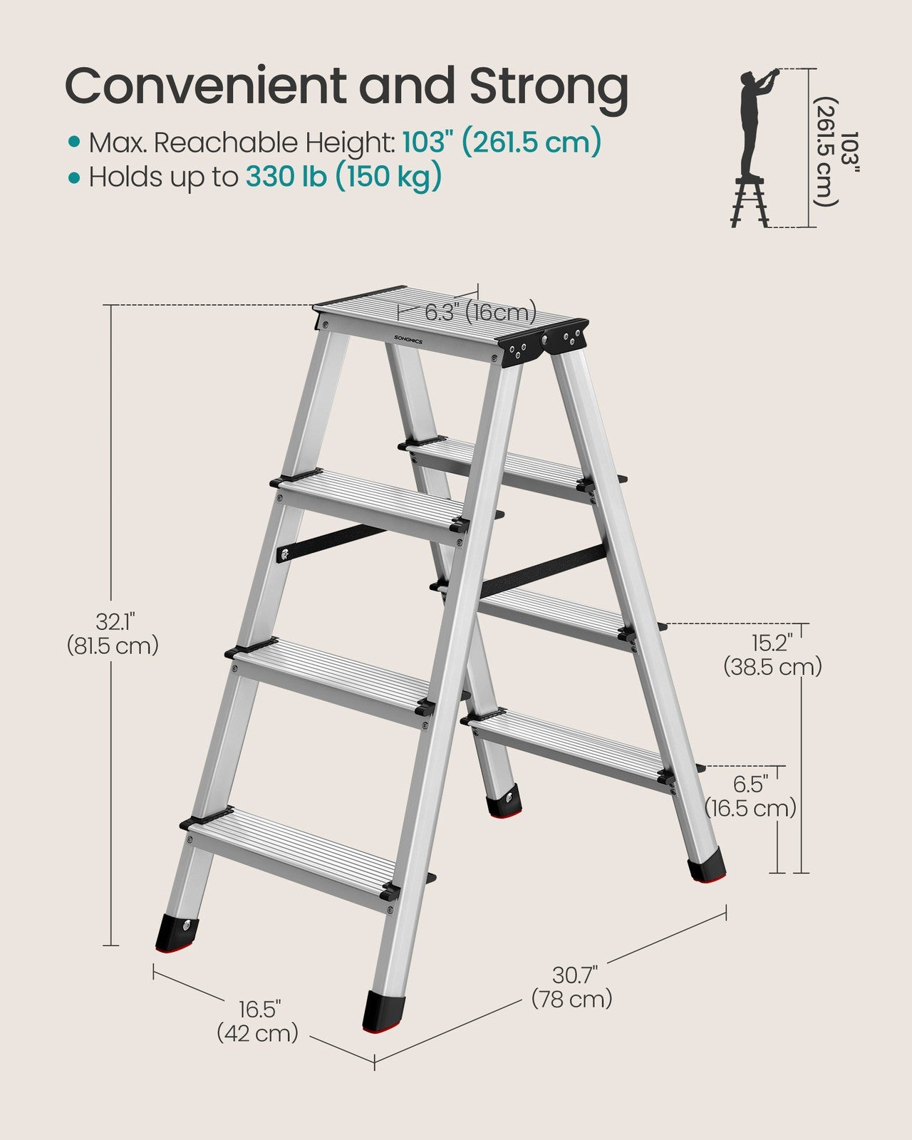 Aluminium Ladder with 4 Non-Slip Steps - image 6