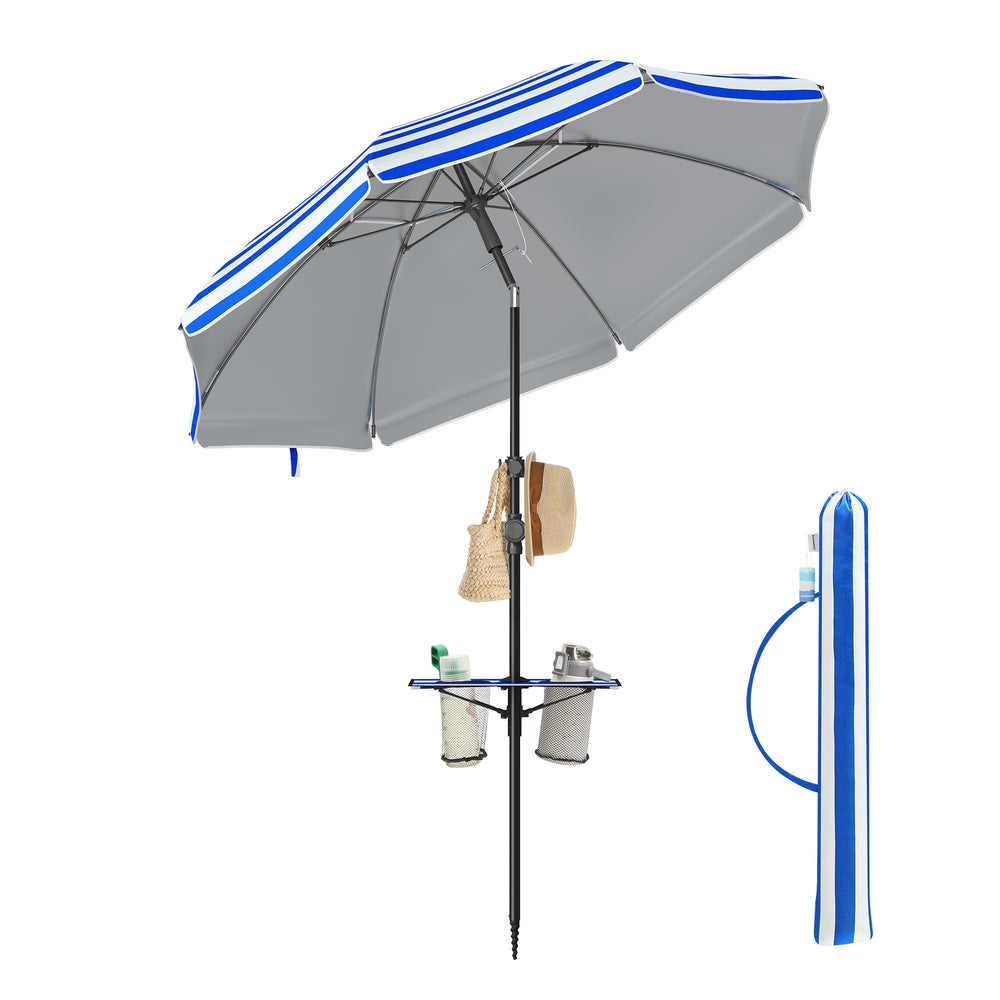 Garden Parasol UPF 50+ Sun Protection 30° Double-Side Tilt Blue and White - image 1
