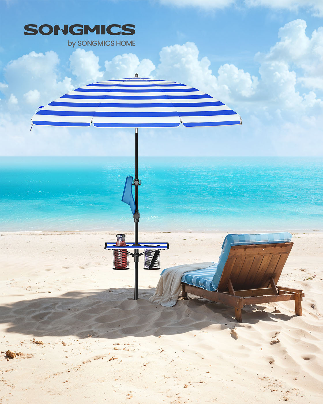 Garden Parasol UPF 50+ Sun Protection 30° Double-Side Tilt Blue and White - image 2