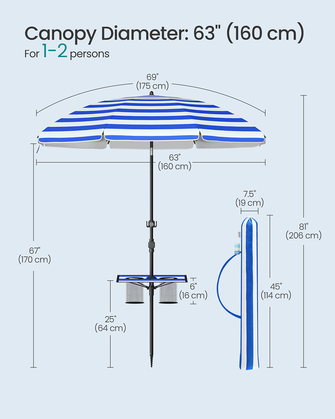 Garden Parasol UPF 50+ Sun Protection 30° Double-Side Tilt Blue and White - image 5