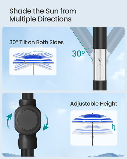 Garden Parasol UPF 50+ Sun Protection 30° Double-Side Tilt Blue and White - image 6