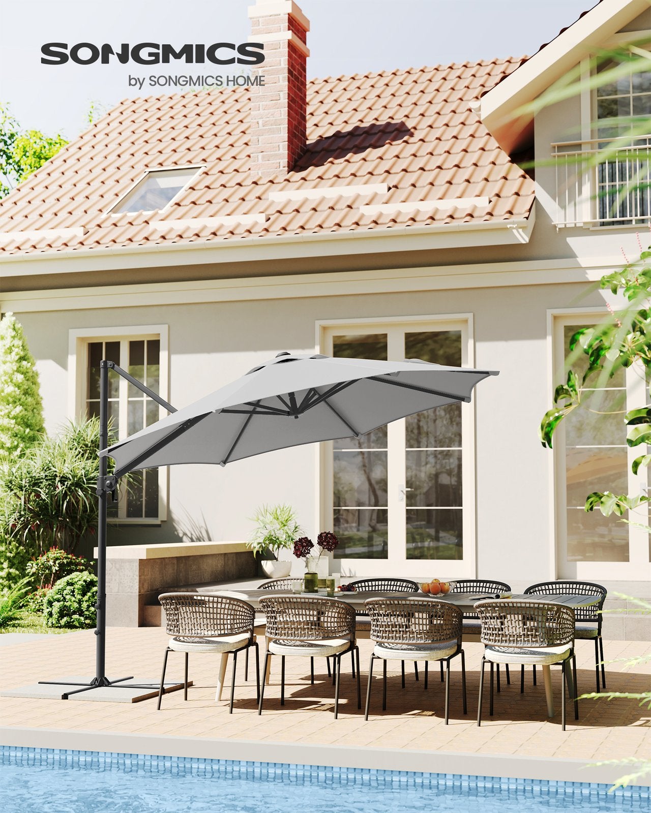 UPF 50+ Garden Parasol Patio Umbrella Dia. 3 m Dove Grey - image 2