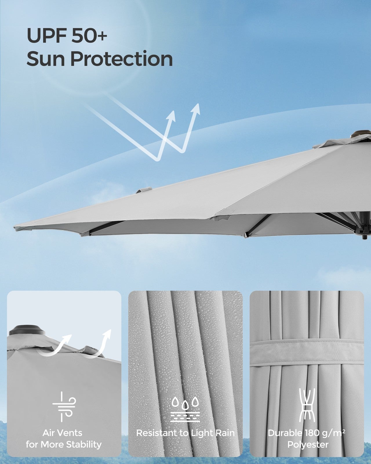 UPF 50+ Garden Parasol Patio Umbrella Dia. 3 m Dove Grey - image 3