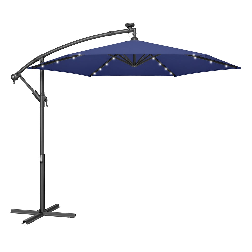 Cantilever 3 m Garden Parasol Umbrella with LED, Navy Blue - image 1