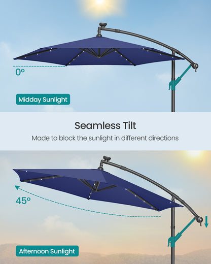 Cantilever 3 m Garden Parasol Umbrella with LED, Navy Blue - image 5