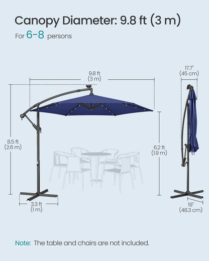 Cantilever 3 m Garden Parasol Umbrella with LED, Navy Blue - image 6