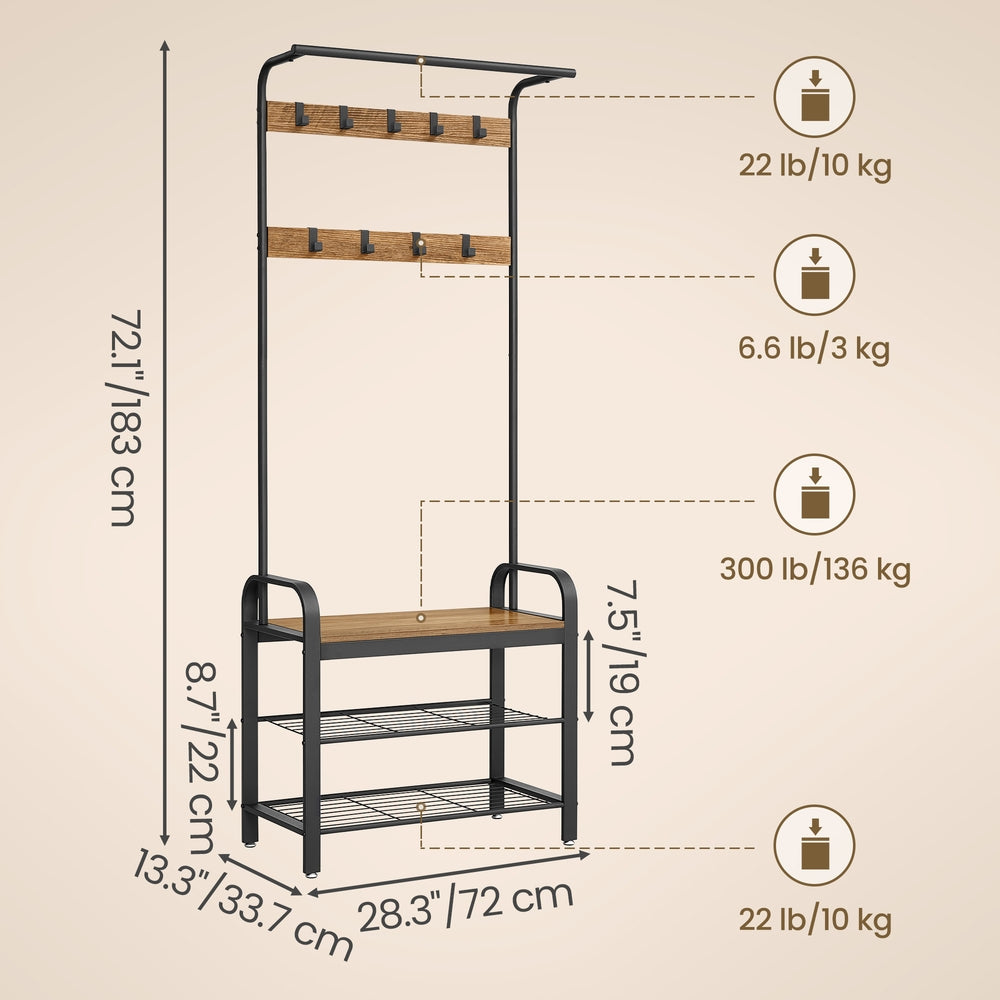 Coat Rack, Hall Tree with Shoe Bench, Entryway Bench with Coat Rack - image 14