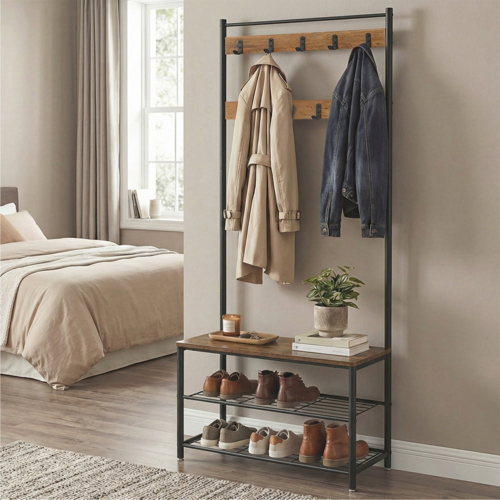 Hallway Coat and Shoe Rack with Bench, Greige - image 31