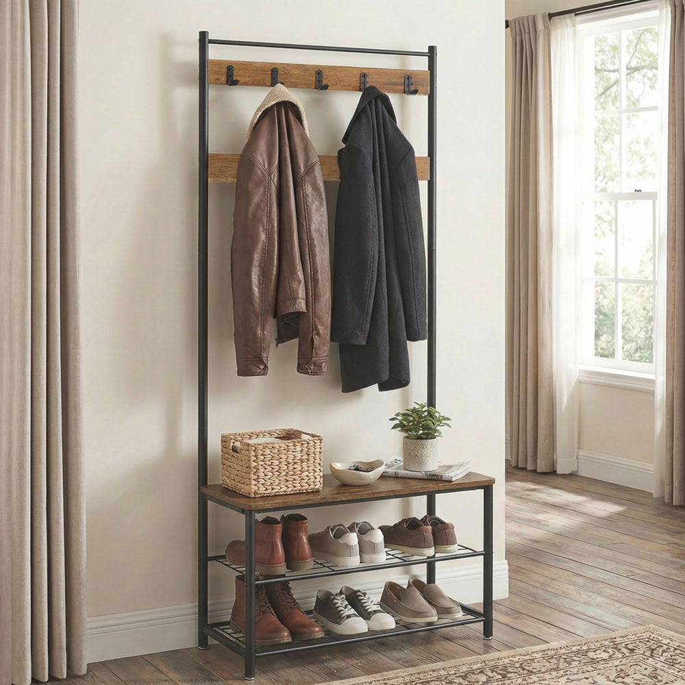 Hallway Coat and Shoe Rack with Bench, Greige - image 34