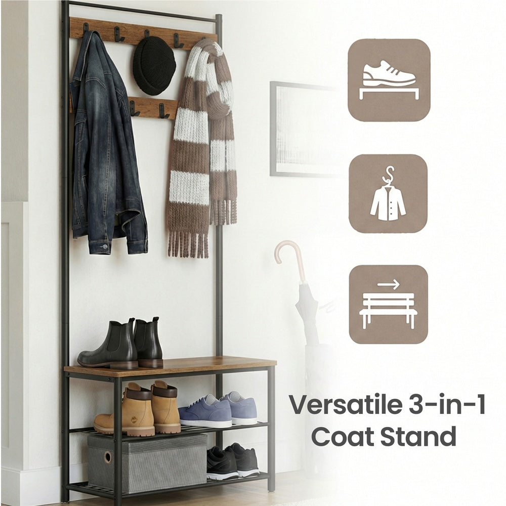 Hallway Coat and Shoe Rack with Bench, Greige - image 36