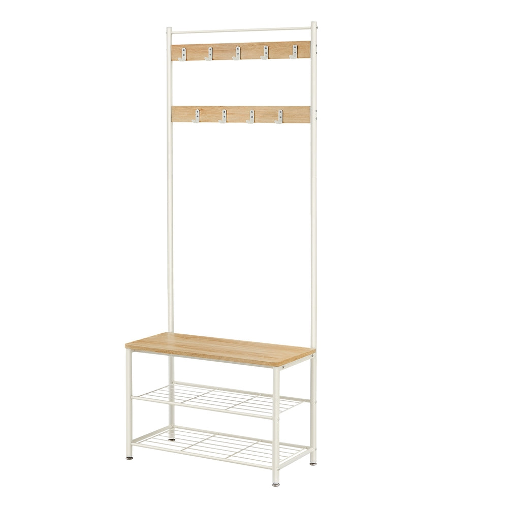 Hallway Coat and Shoe Rack with Bench, Greige - image 9