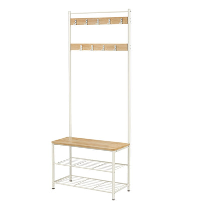 Hallway Coat and Shoe Rack with Bench, Greige - image 9