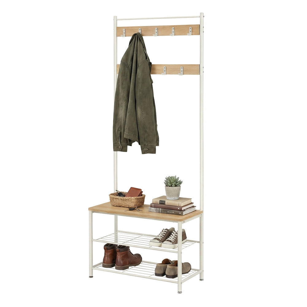 Hallway Coat and Shoe Rack with Bench, Greige - image 10