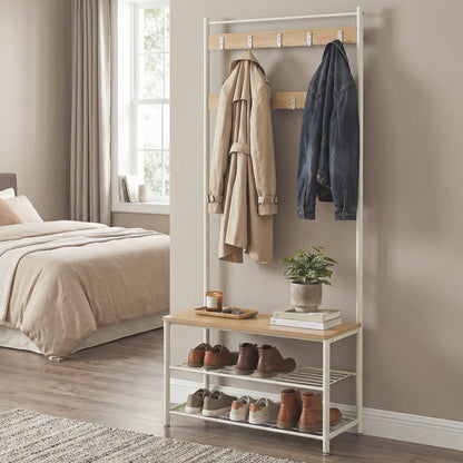 Hallway Coat and Shoe Rack with Bench, Greige - image 11