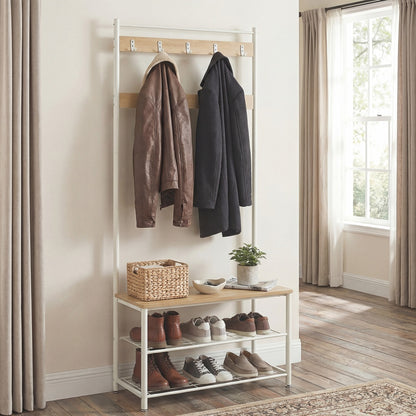 Hallway Coat and Shoe Rack with Bench, Greige - image 12