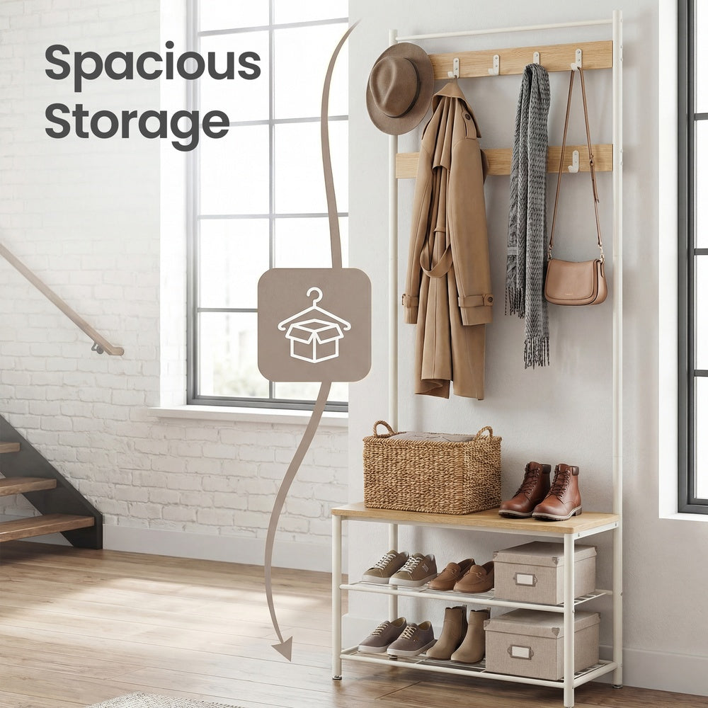 Hallway Coat and Shoe Rack with Bench, Greige - image 13