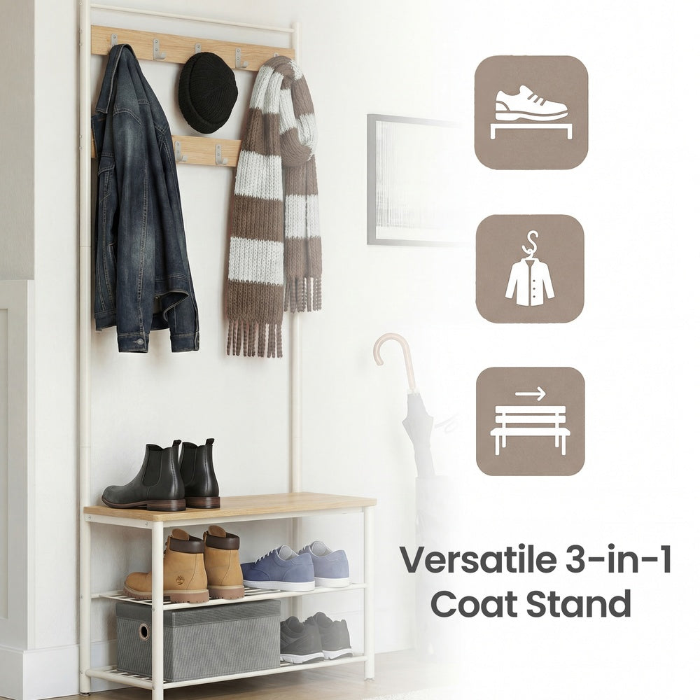 Hallway Coat and Shoe Rack with Bench, Greige - image 14