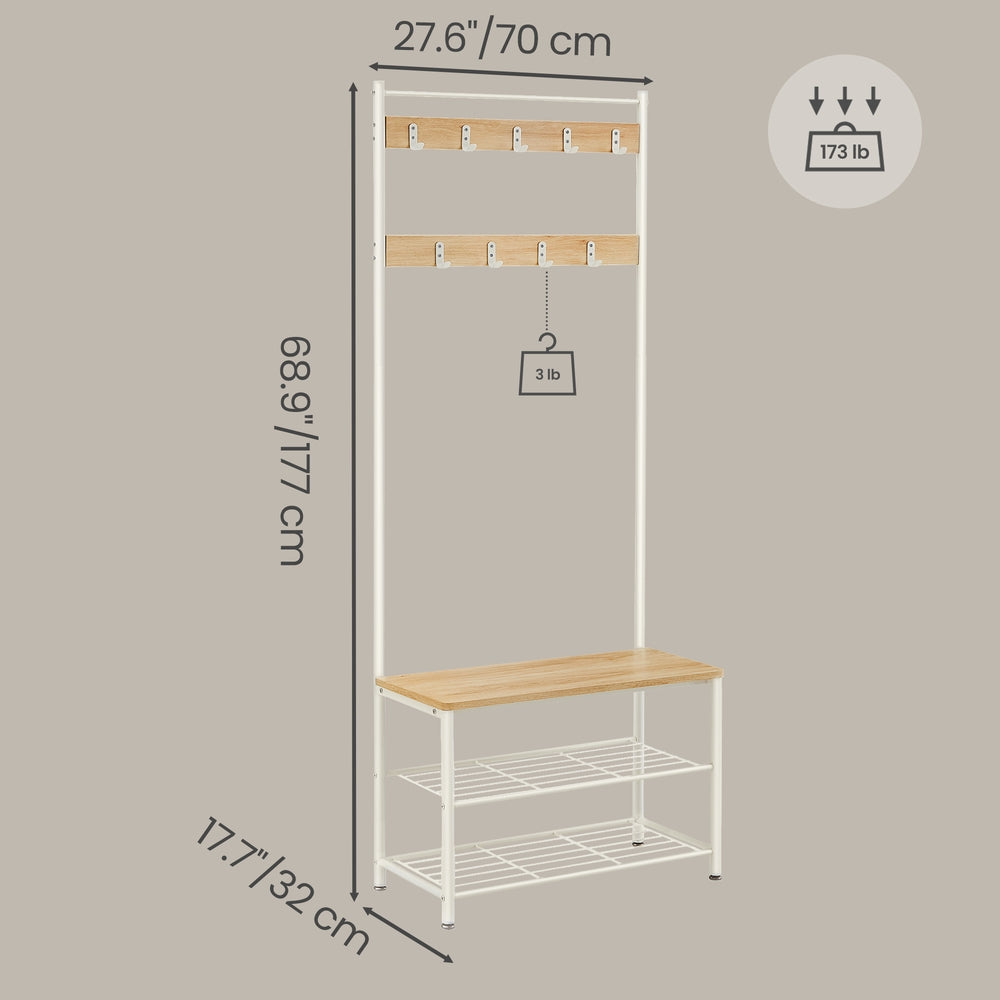 Hallway Coat and Shoe Rack with Bench, Greige - image 15