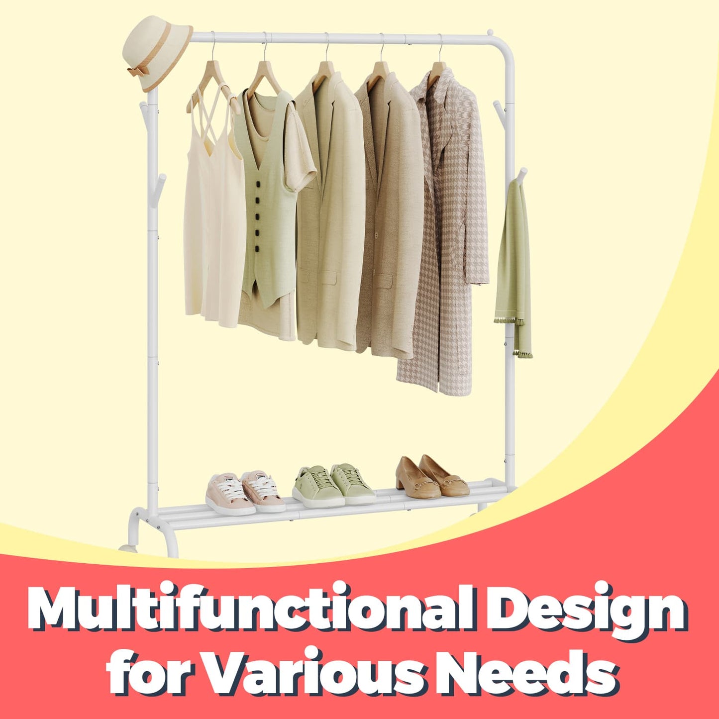 Clothes Rack, Single-Rod Clothing Rack with Wheels, Heavy-Duty Garment Rack - image 3
