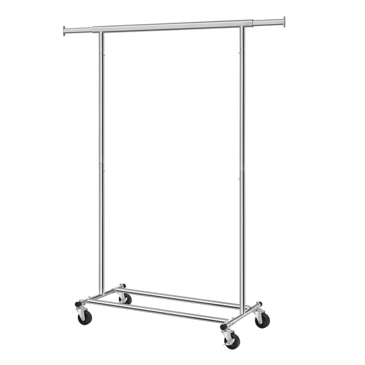 Garment Rail with Wheels, Adjustable Clothes Rack for Bedroom, Heavy Duty, Easy Assembly, Silver - image 1