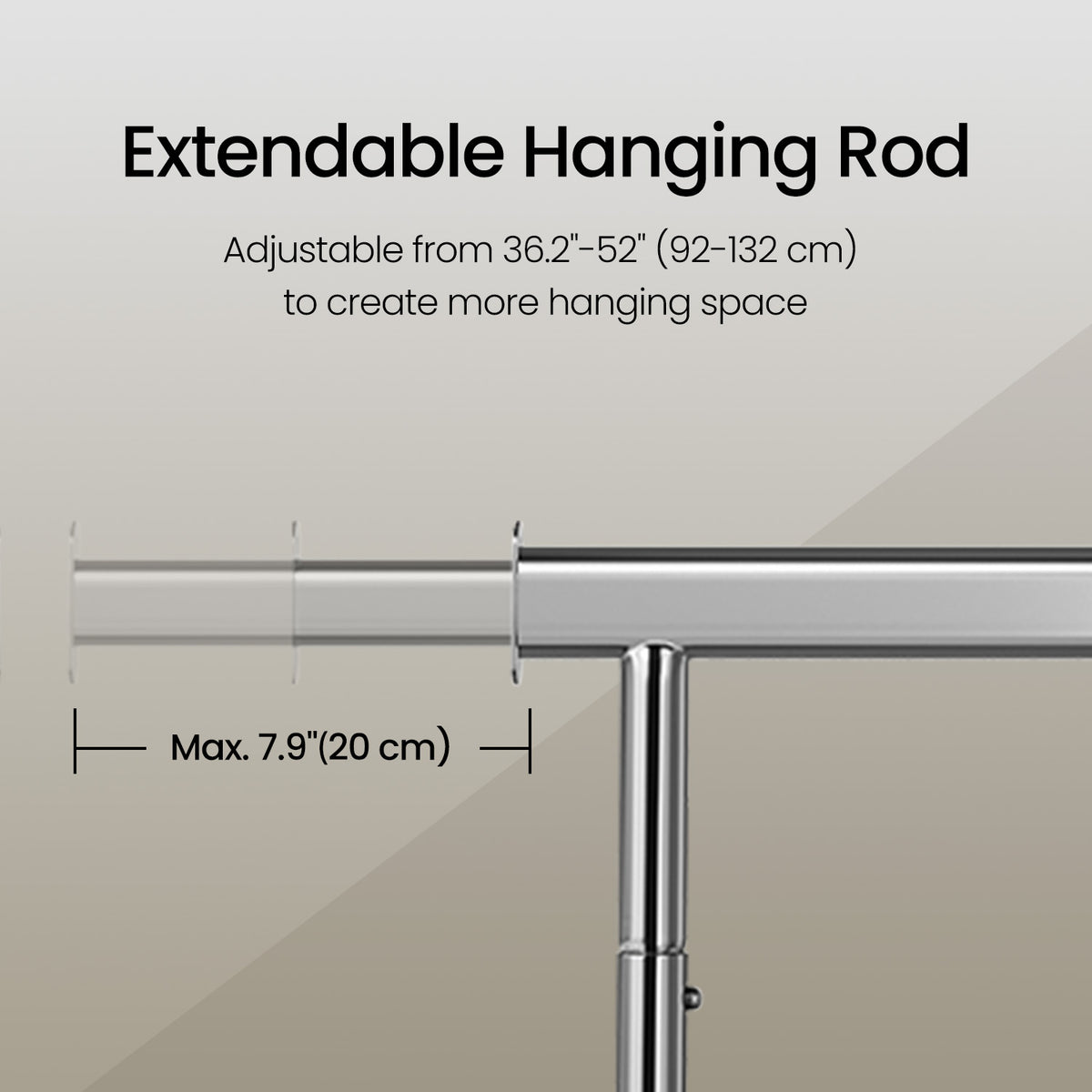 Garment Rail with Wheels, Adjustable Clothes Rack for Bedroom, Heavy Duty, Easy Assembly, Silver - image 4