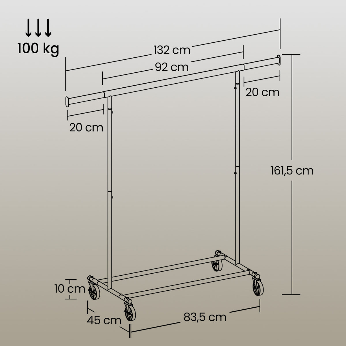 Garment Rail with Wheels, Adjustable Clothes Rack for Bedroom, Heavy Duty, Easy Assembly, Silver - image 6